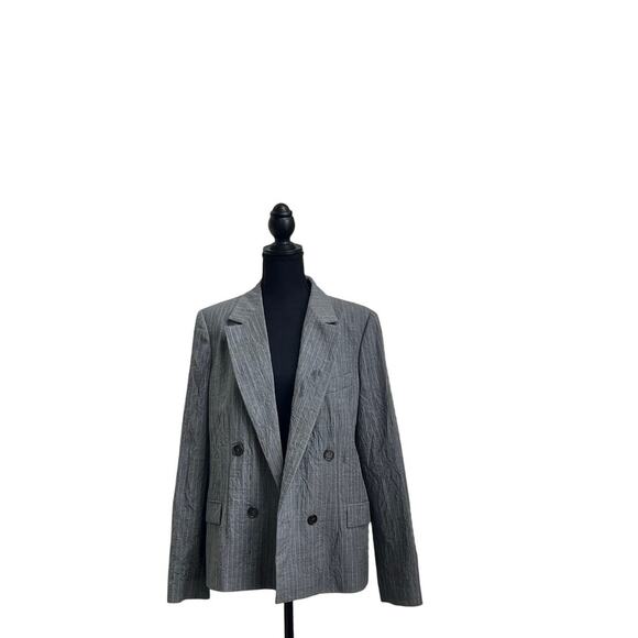 Michael Kors Gray Pinstripe Double-Breasted Blazer - Size 12 - Picture 8 of 10